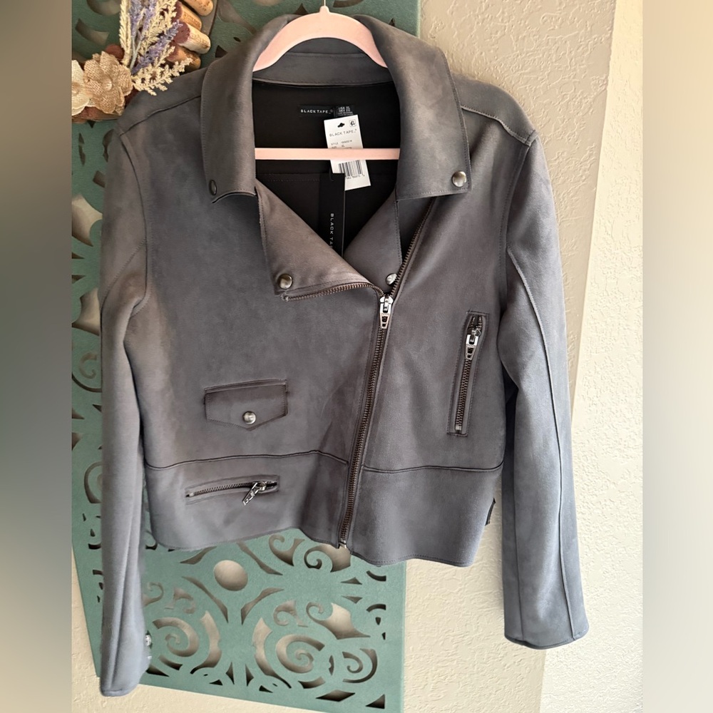 Black Tape Gray Suede Like Jacket
